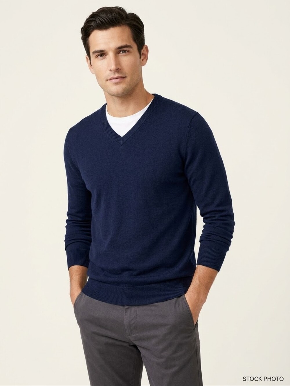 J.Crew Mens M Navy Blue 100% Merino Wool Slim Fit V-Neck Sweater